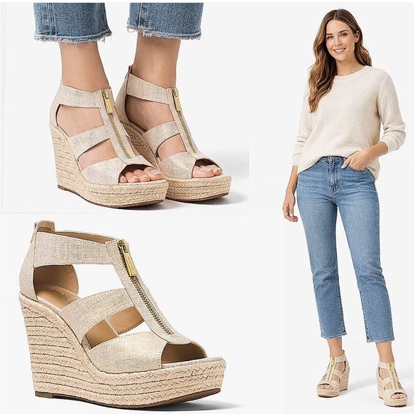 Michael Kors Shoes - Michael Kors Damita Linen Beige Wedge Sandals